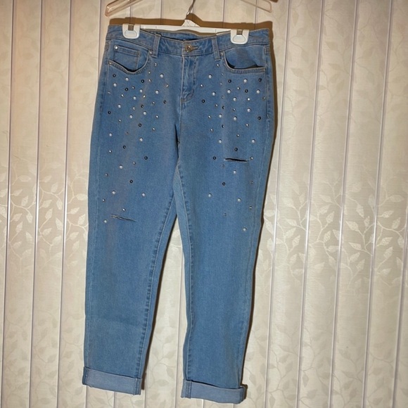 Womens INC jeans size 8/29 bling pearl blue jeans 8 / 29 straight midrise jeans - Picture 8 of 12